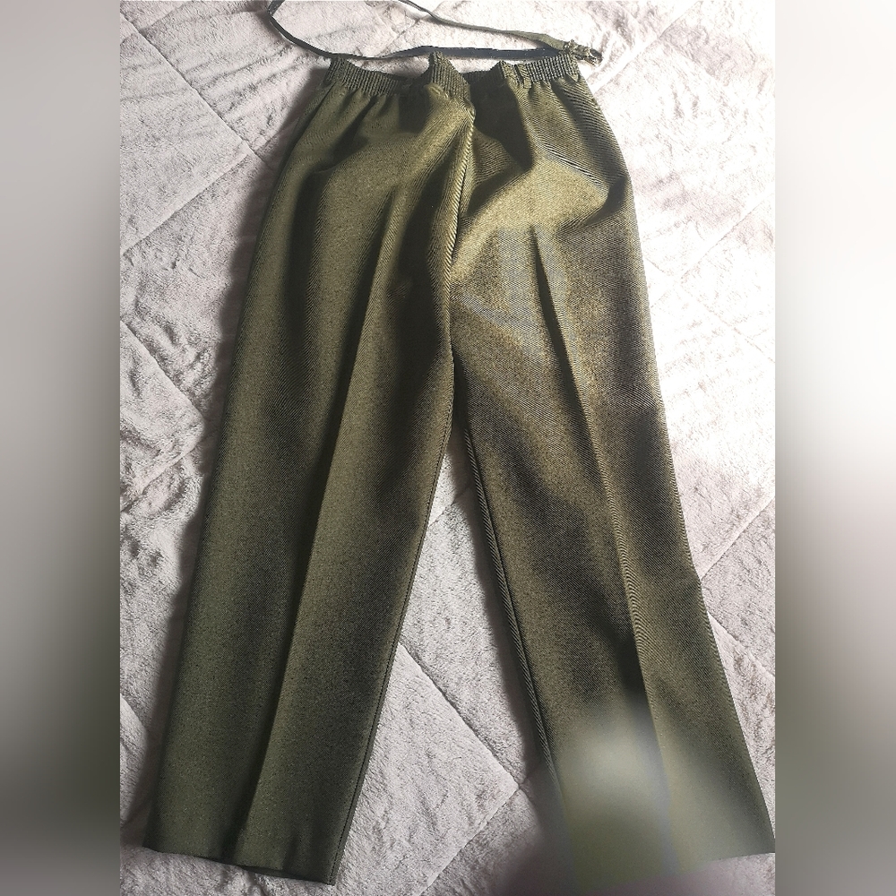 Olive Green High-Waist Wide-Leg Pants